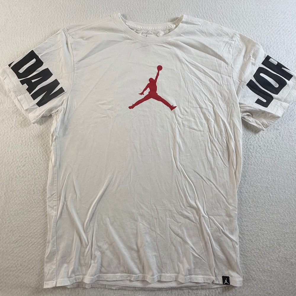 Jordan Graphic T-Shirt Mens XL Jumpman Sleeve Print White Red Lightweight Cotton